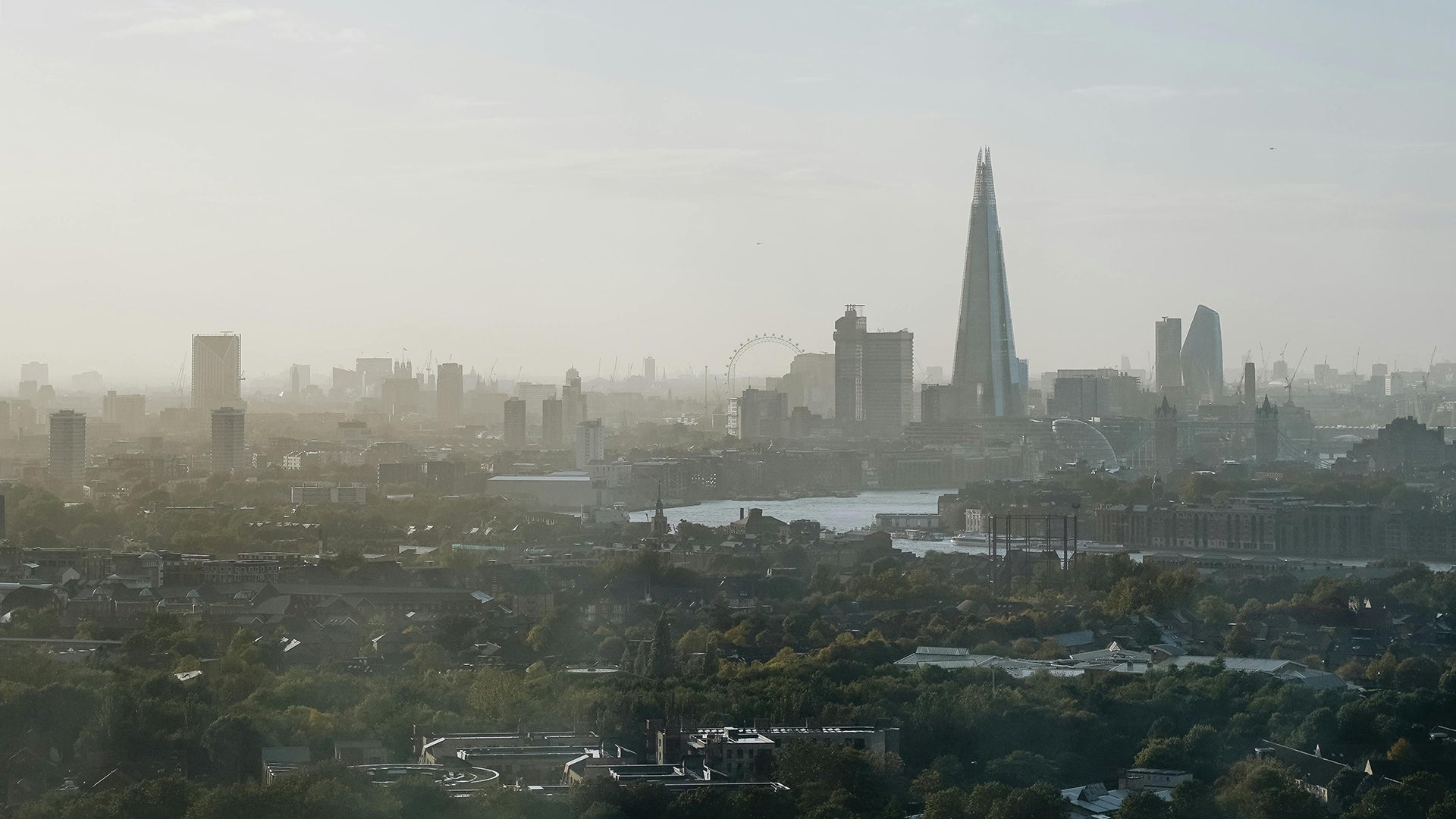 City of London Skyline with misty atmosphere.